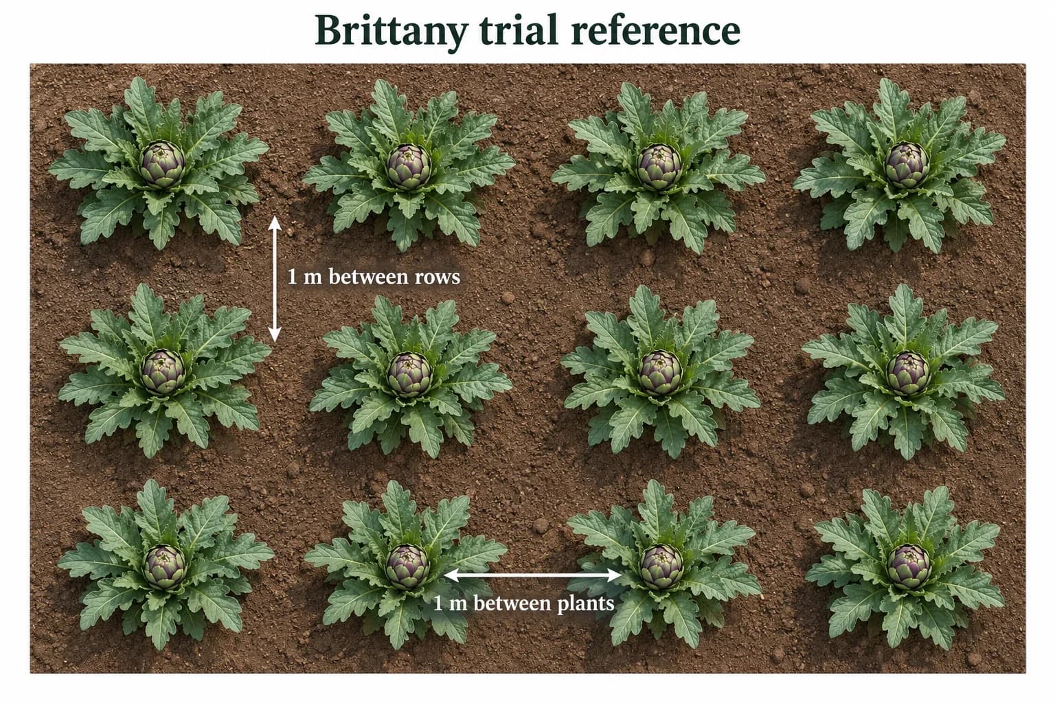 Brittany trial layout used as a comparison example, with 1 metre between rows and plants
